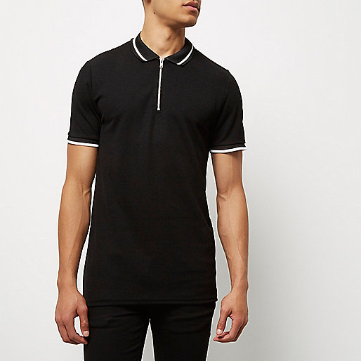 river island tall,jacques-vertuk UK Sale Black zip placket polo shirt men 298181