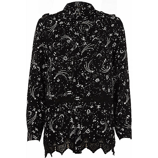 river island black purse,jacques-vertuk Ireland Black zodiac print lace insert shirt women 703224