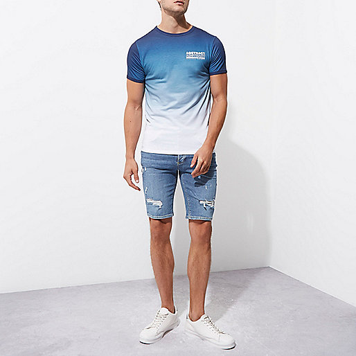 river island next day delivery,Kids Shoes jacques-vertuk Blue 'abstract' fade print muscle fit T-shirt T-shirts T-Shirts / Tanks men