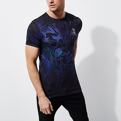 river island sale tops,Kids Clothes jacques-vertuk Blue abstract glitch muscle fit T-shirt T-shirts T-Shirts / Tanks men