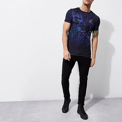 river island sale tops,Kids Clothes jacques-vertuk Blue abstract glitch muscle fit T-shirt T-shirts T-Shirts / Tanks men