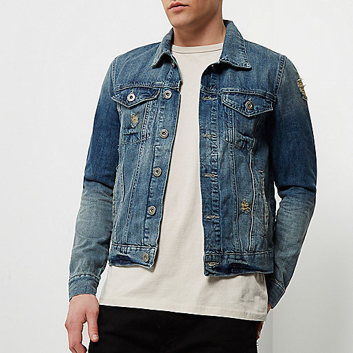 river island sale womens,jacques-vertuk Stores Blue acid wash distressed denim jacket men 298295