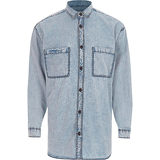 river island going out tops,jacques-vertuk London Blue acid wash oversized denim shirt men 302257