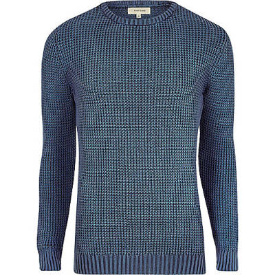 jacques-vertuk Blue acid wash slim fit knit sweater 300567 men Jumpers / Cardigans Jumpers