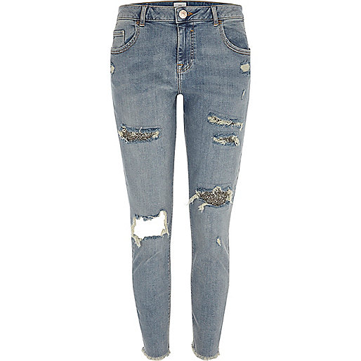 jacques-vertuk Blue Alannah glitter rip relaxed skinny jeans 707186 women Jeans Skinny Jeans