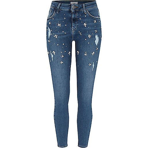 jacques-vertuk Blue Amelie embellished super skinny jeans 705651 women Jeans Skinny Jeans