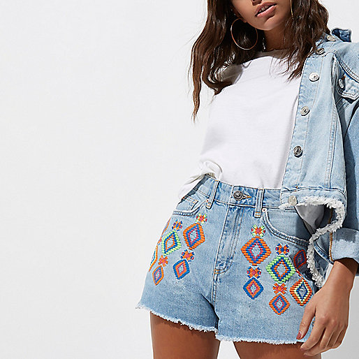 river island pink sequin,jacques-vertuk Out Of Stock Online Blue authentic neon embroidered denim shorts Vacation Shop Sale women