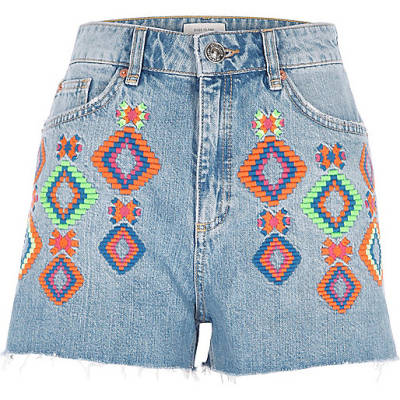 river island pink sequin,jacques-vertuk Out Of Stock Online Blue authentic neon embroidered denim shorts Vacation Shop Sale women