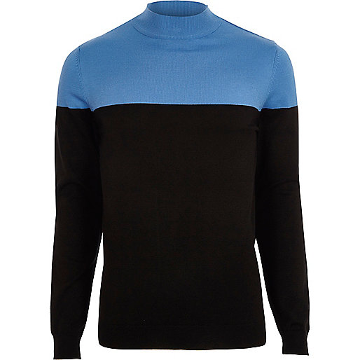 jacques-vertuk Blue block color turtle neck slim fit sweater 303198 men Jumpers / Cardigans Jumpers