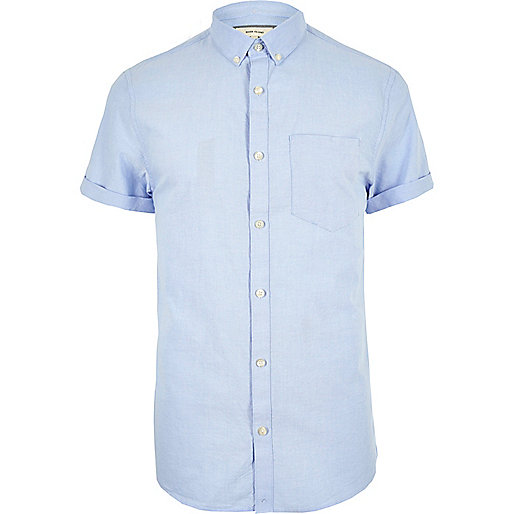 jacques-vertuk Blue casual slim fit Oxford shirt 295118 men Shirts Short Sleeve Shirts