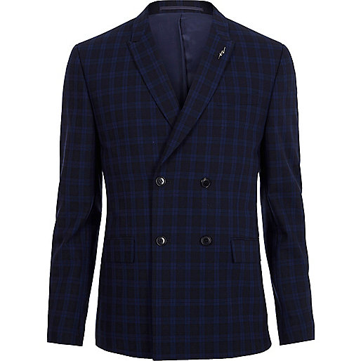 jacques-vertuk Blue check double breasted skinny suit jacket 299931 men Suits Suit Jackets