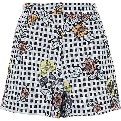 jacques-vertuk Blue check floral embroidered shorts 706324 women Shorts