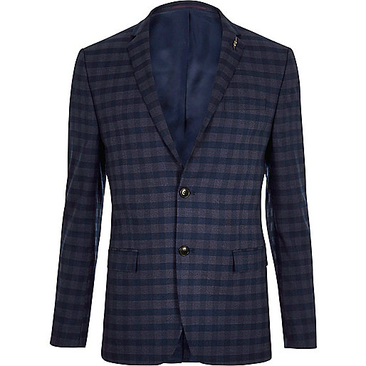 jacques-vertuk Blue check skinny fit suit jacket 299138 men Suits Suit Jackets