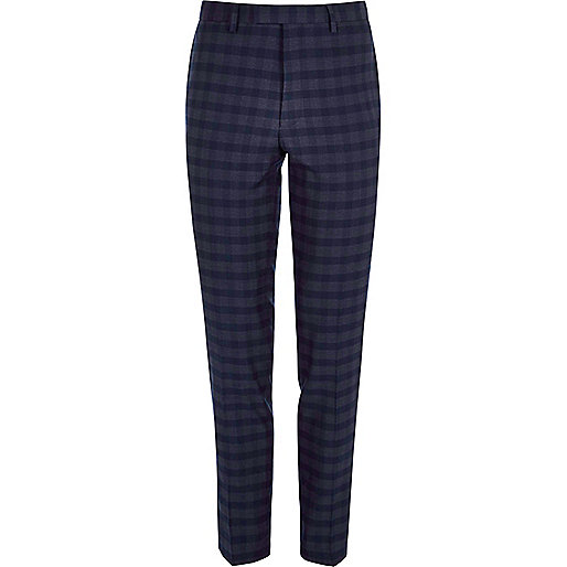 river island union square,jacques-vertuk Offers Blue check skinny fit suit pants Suit Pants Suits men