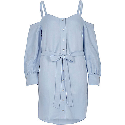 river island bags 2021,jacques-vertuk Ireland Dresses Blue cold shoulder tie waist button-up dress Swing Dresses Dresses women