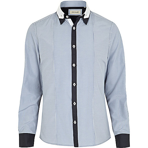 jacques-vertuk Blue contrast placket double collar shirt 263759 men Shirts