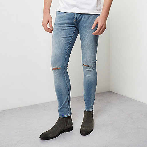 river island plus size clothing,jacques-vertuk London Blue Danny ripped knee super skinny jeans men 300620