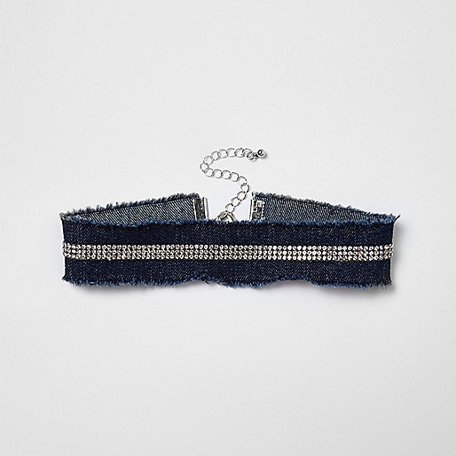 jacques-vertuk Blue denim rhinestone pave choker 706087 women Jewellery Chokers