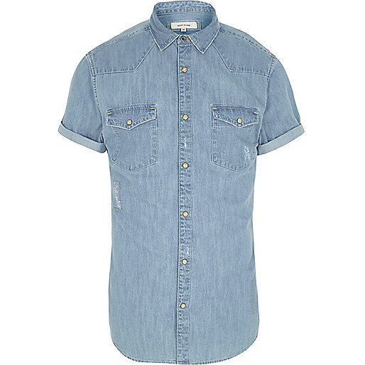 river island dresses new in,jacques-vertuk UK Blue denim short sleeve western shirt men 300516