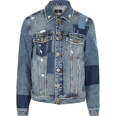 jacques-vertuk Blue distressed patchwork denim jacket 301539 men Coats / Jackets