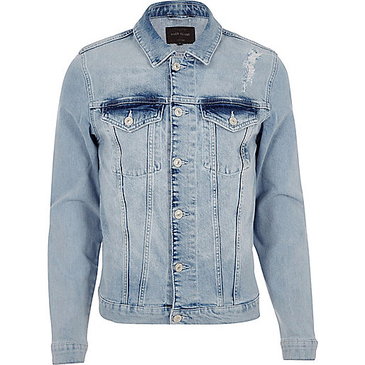 jacques-vertuk Blue distressed skinny fit denim jacket 301165 men Coats / Jackets