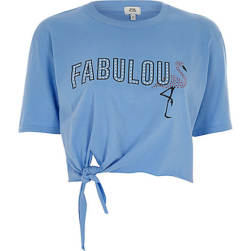 jacques-vertuk Blue ‘fabulous’ knot front cropped T-shirt 707034 women T-Shirts & Vests