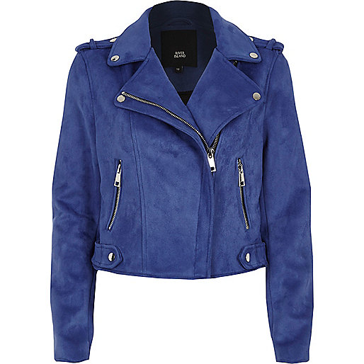 jacques-vertuk Blue faux suede biker jacket 706367 women Coats / Jackets Jackets