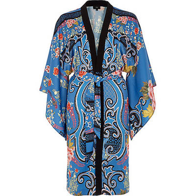 jacques-vertuk Blue floral baroque print tie waist kimono 702831 women Coats / Jackets