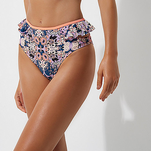 asos river island shoes,jacques-vertuk Stores Blue floral high waisted bikini bottoms women 704580