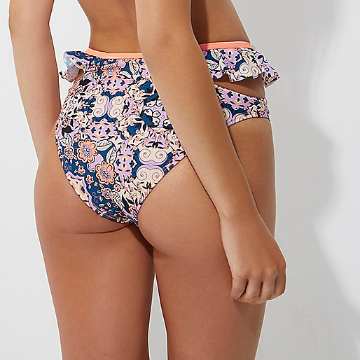 asos river island shoes,jacques-vertuk Stores Blue floral high waisted bikini bottoms women 704580