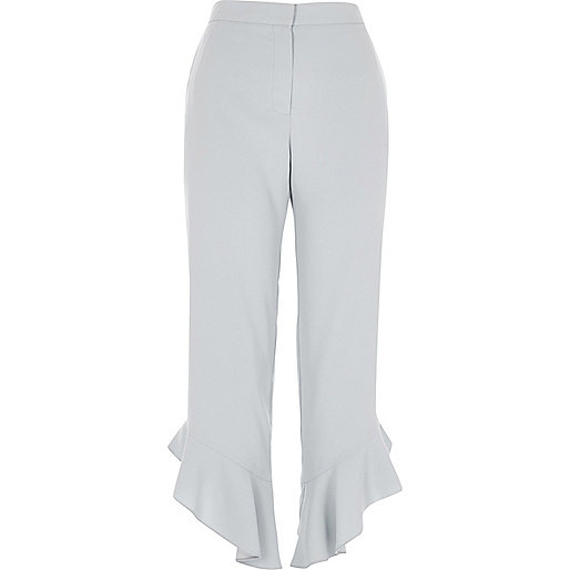 jacques-vertuk Blue frill hem straight leg cropped pants 706817 women Trousers Cropped Trousers