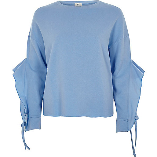 river island dylan jeans,jacques-vertuk Outlet Blue frill sleeve sweatshirt women 706066