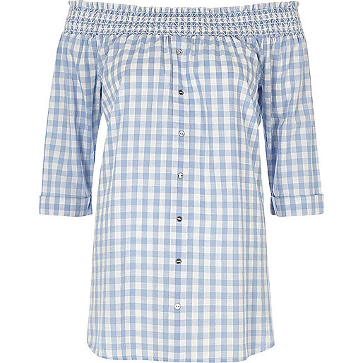 river island formal shoes,jacques-vertuk South Africa Blue gingham shirred bardot top women 703710