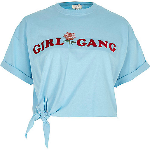 river island ollie spray on jeans,jacques-vertuk Shirts Sale Blue 'girl gang' knot front cropped T-shirt Print T-Shirts / Tanks T-Shirts & Tanks Tops women