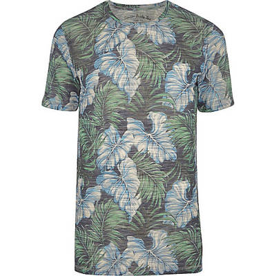 jacques-vertuk Blue Jack & Jones Vintage leaf print T-shirt 301012 men T-Shirts / Vests T-shirts