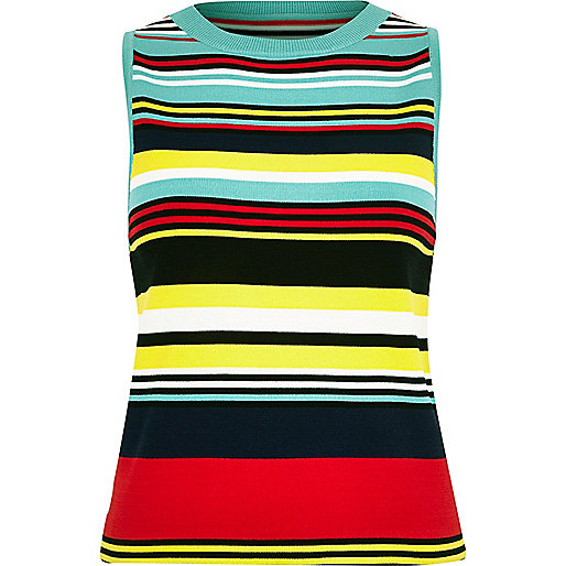 jacques-vertuk Blue knit stripe sleeveless top 682267 women RI Limited Edition