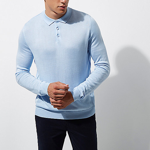 river island bowler bag,Where Can I Buy jacques-vertuk Clothes Blue knitted long sleeve slim fit polo shirt Polo Shirts men