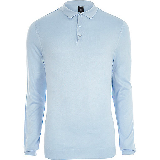 jacques-vertuk Blue knitted long sleeve slim fit polo shirt 302949 men Polo Shirts