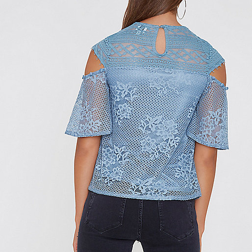 sandale river island,jacques-vertuk UK Sale Blue lace frill button detail top women 706234