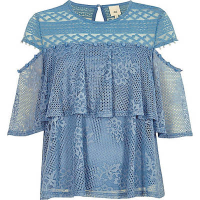 sandale river island,jacques-vertuk UK Sale Blue lace frill button detail top women 706234