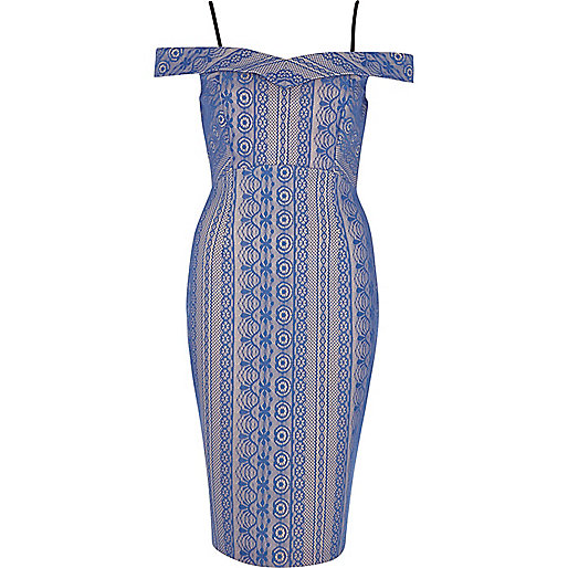 jacques-vertuk Blue lace short sleeve bodycon dress 700730 women Seasonal Offers