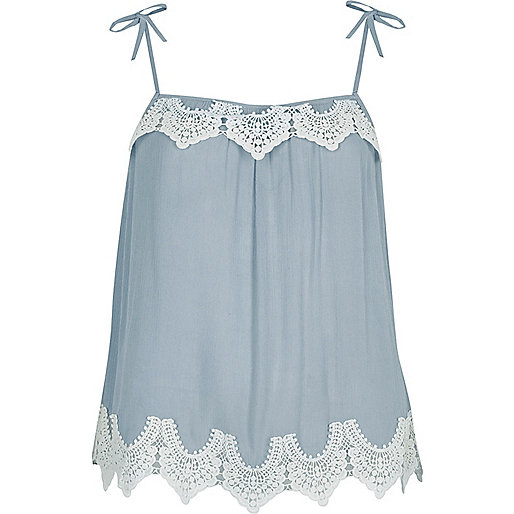 jacques-vertuk Blue lace trim bow shoulder cami top 700946 women Tops