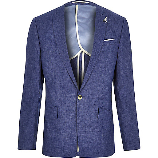 jacques-vertuk Blue linen slim fit suit jacket 290958 men Seasonal Offers