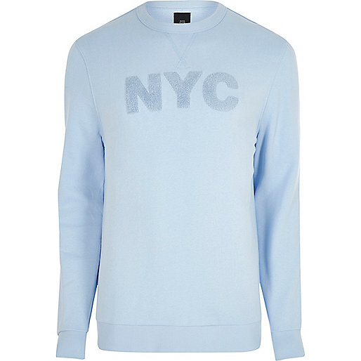 river island clearance sale,jacques-vertuk Shop Blue long sleeve NYC applique sweatshirt men 302917