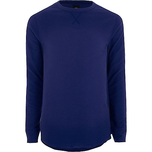 jacques-vertuk Blue long sleeve waffle crew neck T-shirt 302823 men T-Shirts / Vests Long Sleeve T-Shirts