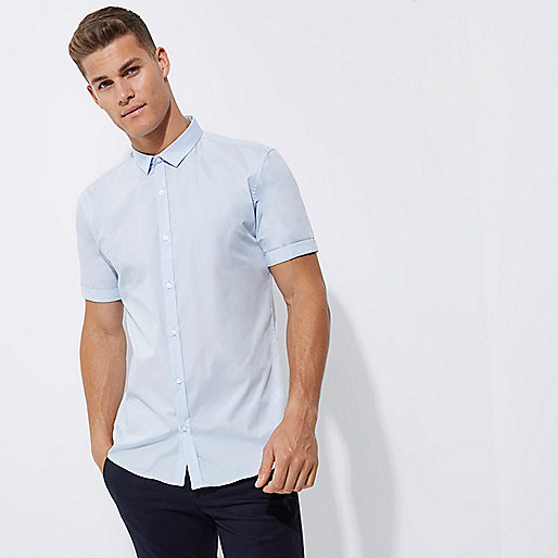 jacques-vertuk Blue micro collar short sleeve slim fit shirt 298284 men Shirts Short Sleeve Shirts