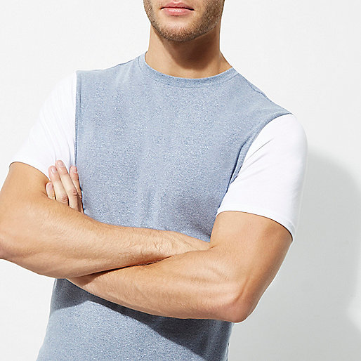 very river island,Ri8Ver Island Blue muscle fit color block sleeve T-shirt T-shirts T-Shirts / Tanks men