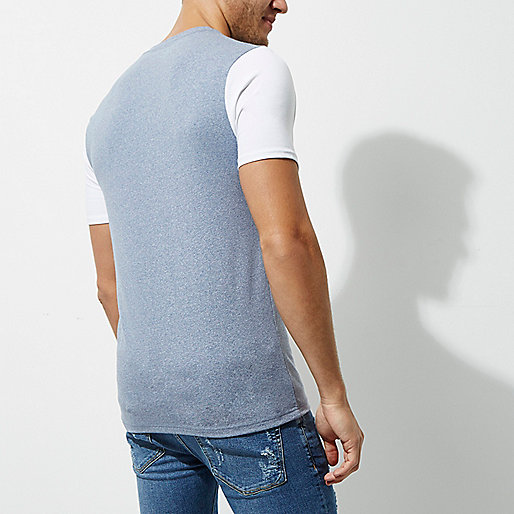 very river island,Ri8Ver Island Blue muscle fit color block sleeve T-shirt T-shirts T-Shirts / Tanks men