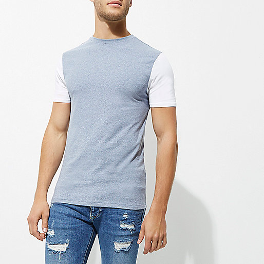 very river island,Ri8Ver Island Blue muscle fit color block sleeve T-shirt T-shirts T-Shirts / Tanks men