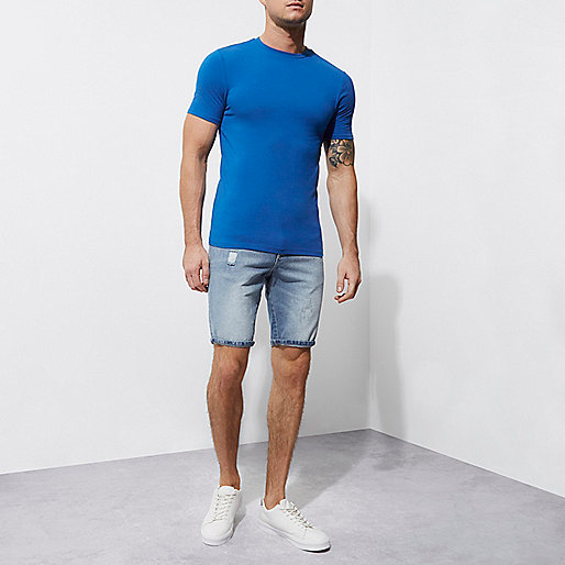 river island grey bag,jacques-vertuk R Blue muscle fit crew neck T-shirt T-shirts T-Shirts / Tanks men